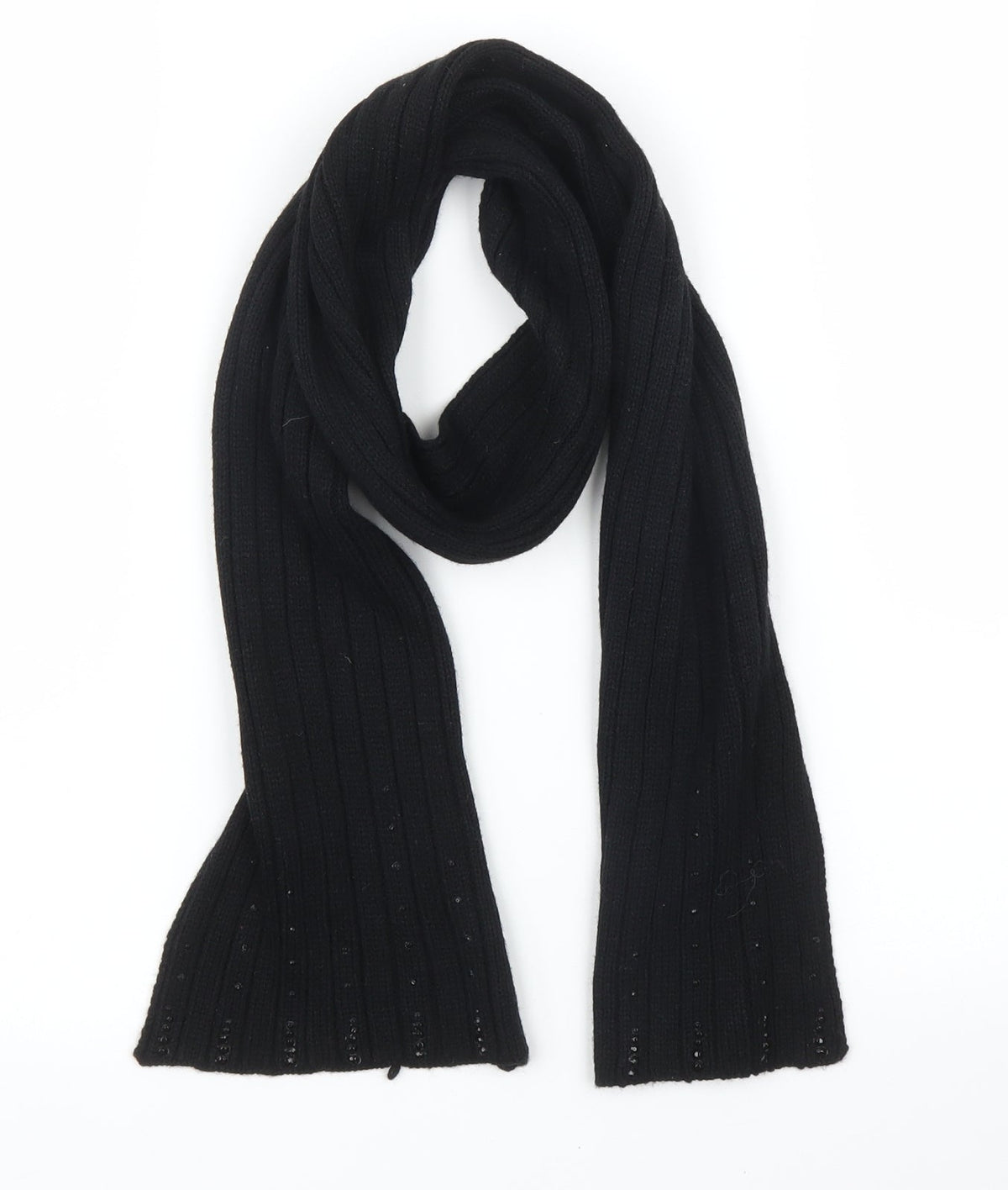 Front view of Preworn unisex black scarf