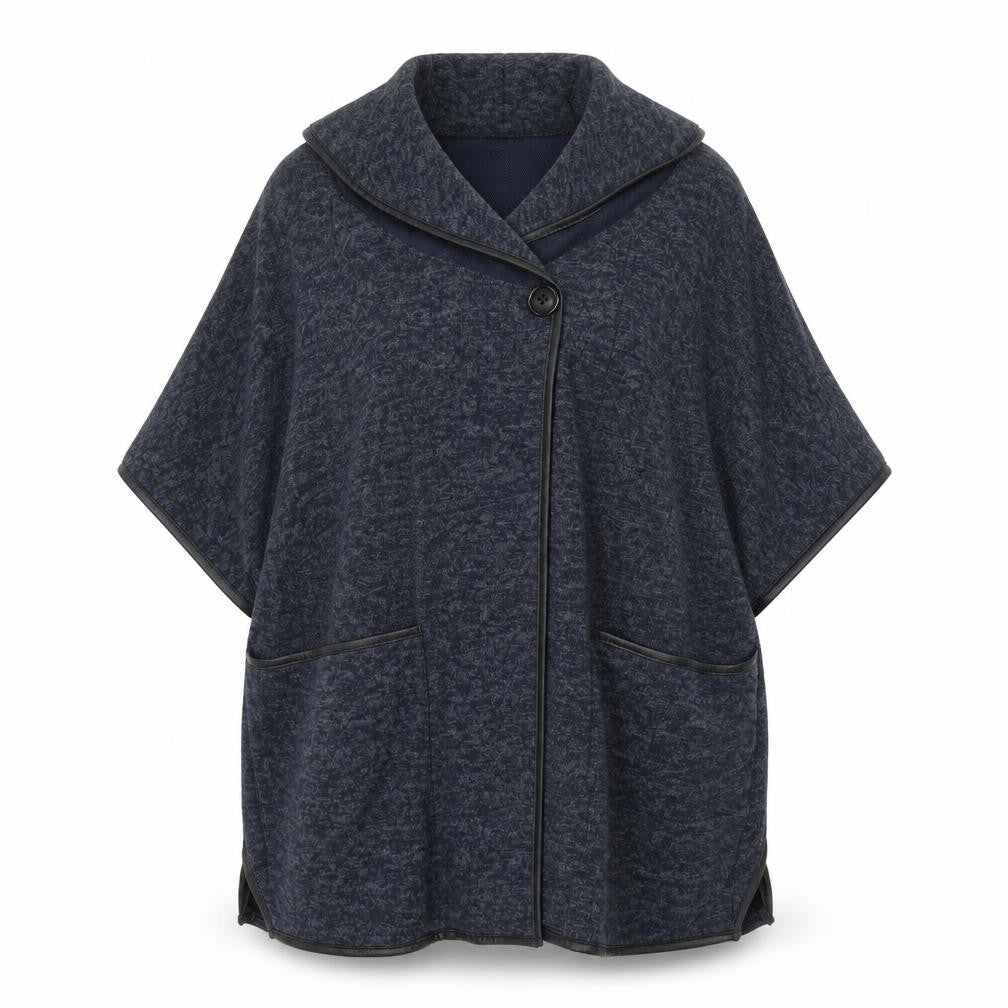 Front view of Preworn women’s blue cape jumper, size UK 6