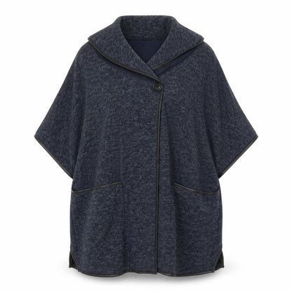 Front view of Preworn women’s blue cape jumper, size UK 6