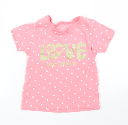 Additional front view of Primark girls’ pink polka dot basic t-shirt, size 3, years