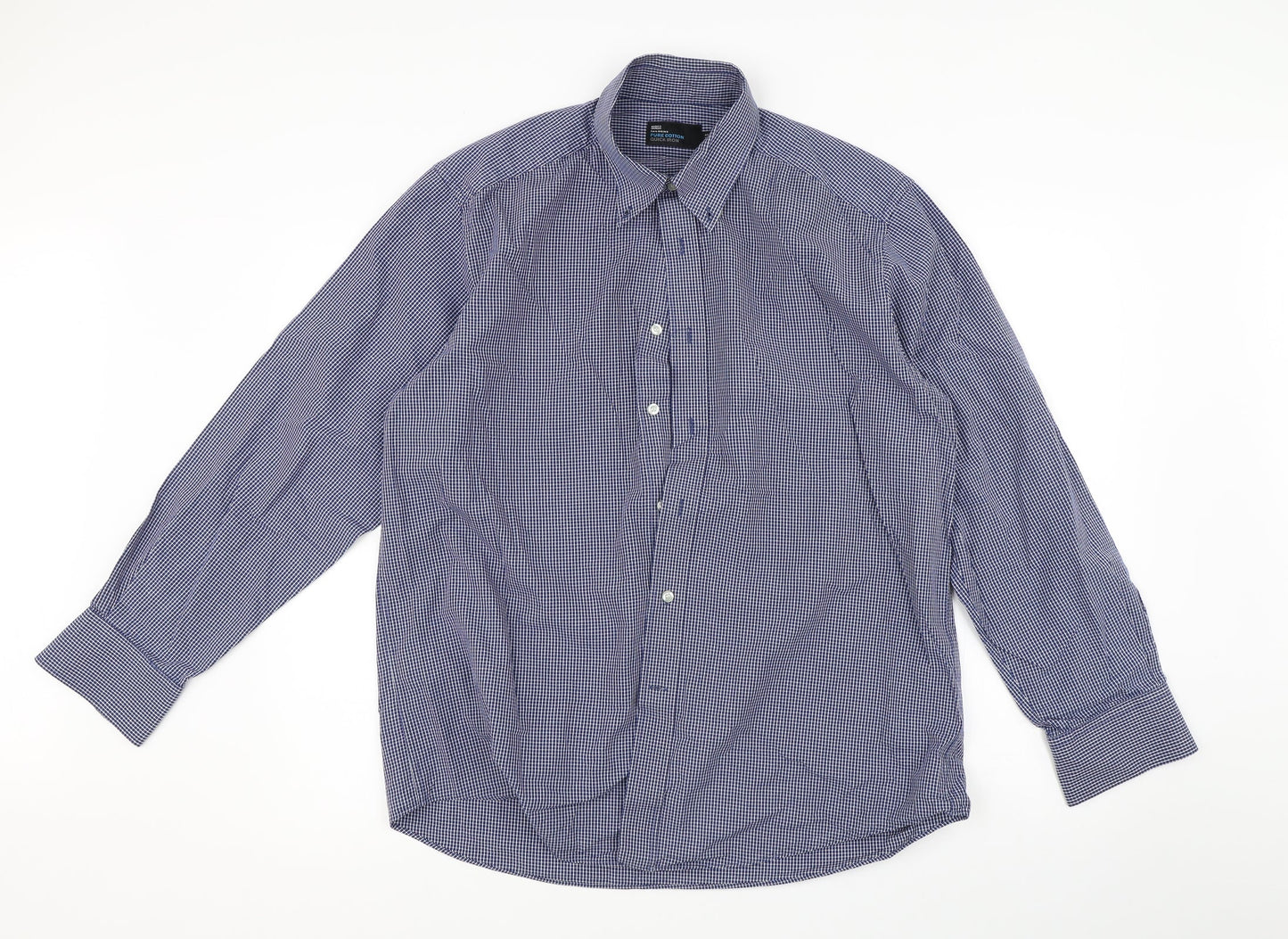 Mens UK Size 16 Marks and Spencer Blue  Button-Up Long Sleeve Casual Shirt
