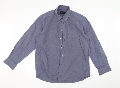 Mens UK Size 16 Marks and Spencer Blue  Button-Up Long Sleeve Casual Shirt