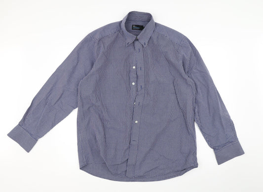 Mens UK Size 16 Marks and Spencer Blue  Button-Up Long Sleeve Casual Shirt
