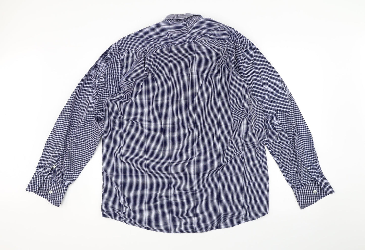 Mens UK Size 16 Marks and Spencer Blue  Button-Up Long Sleeve Casual Shirt