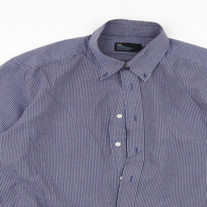 Mens UK Size 16 Marks and Spencer Blue  Button-Up Long Sleeve Casual Shirt