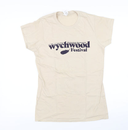 Womens UK Size M Gildan Beige Basic T-Shirt