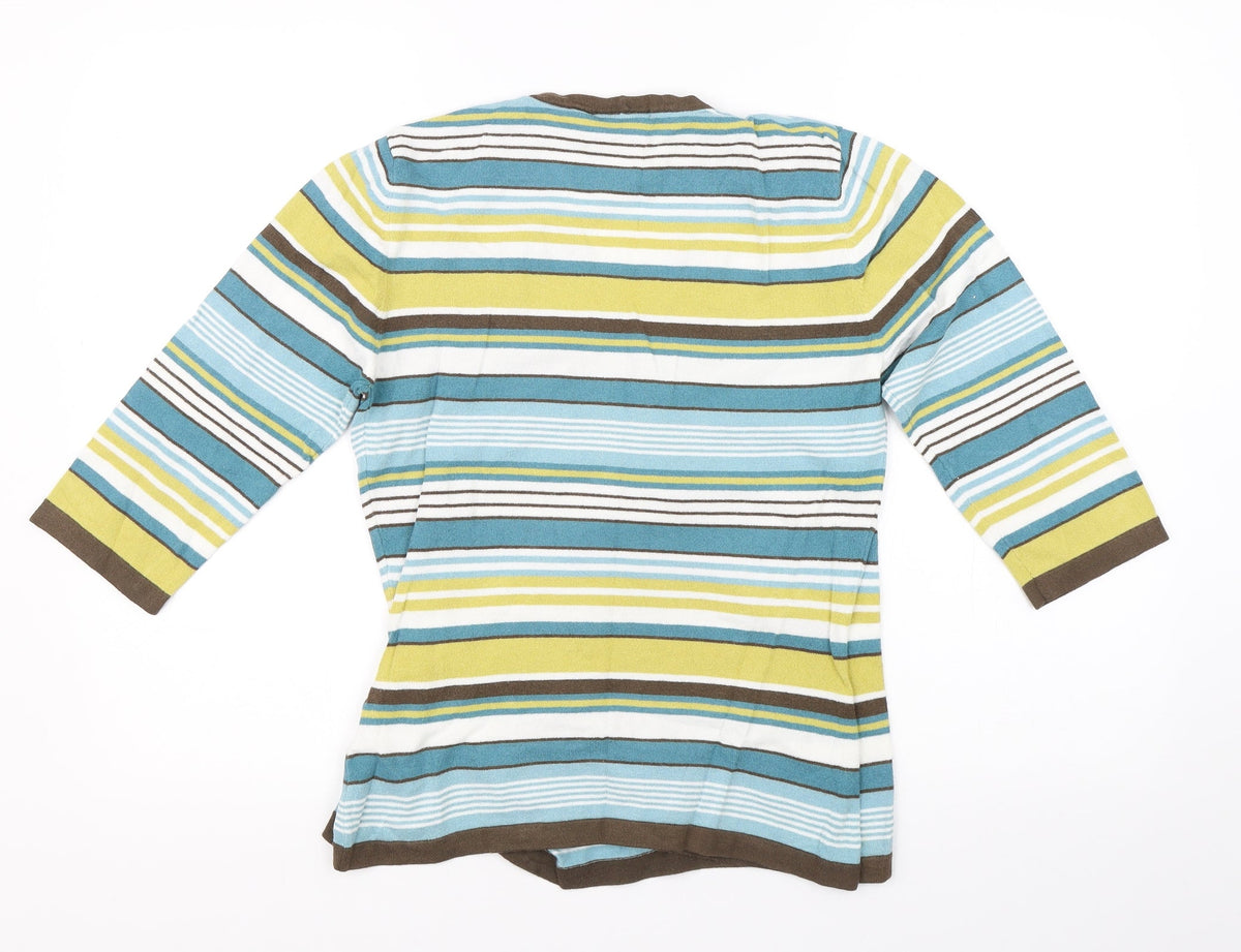 Back view of alex&co women’s multicoloured striped jumper, size UK 12