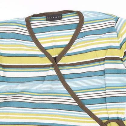 Close-up detail of alex&co women’s multicoloured striped jumper, size UK 12