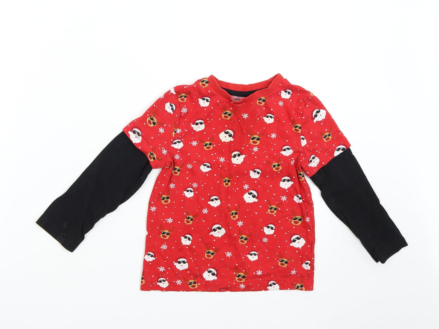 F&F Girls Red Solid  Top Pyjama Top Size 4-5 Years  - Christmas Santa Reindeer