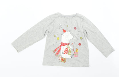 NEXT Girls Grey   Basic T-Shirt Size 2-3 Years  - Polar Bear