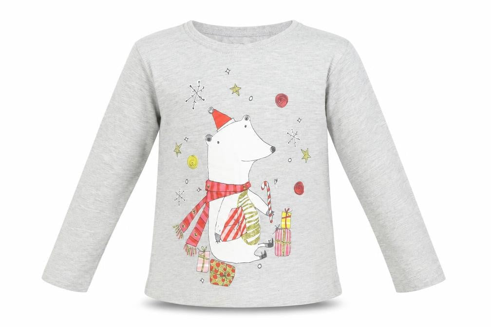 Front view of Next girls’ grey basic t-shirt, size 2-3, years - polar bear