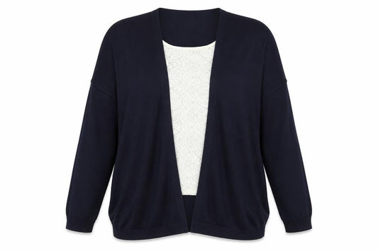 Front view of Marks & Spencer women’s blue knit jumper, size UK 16