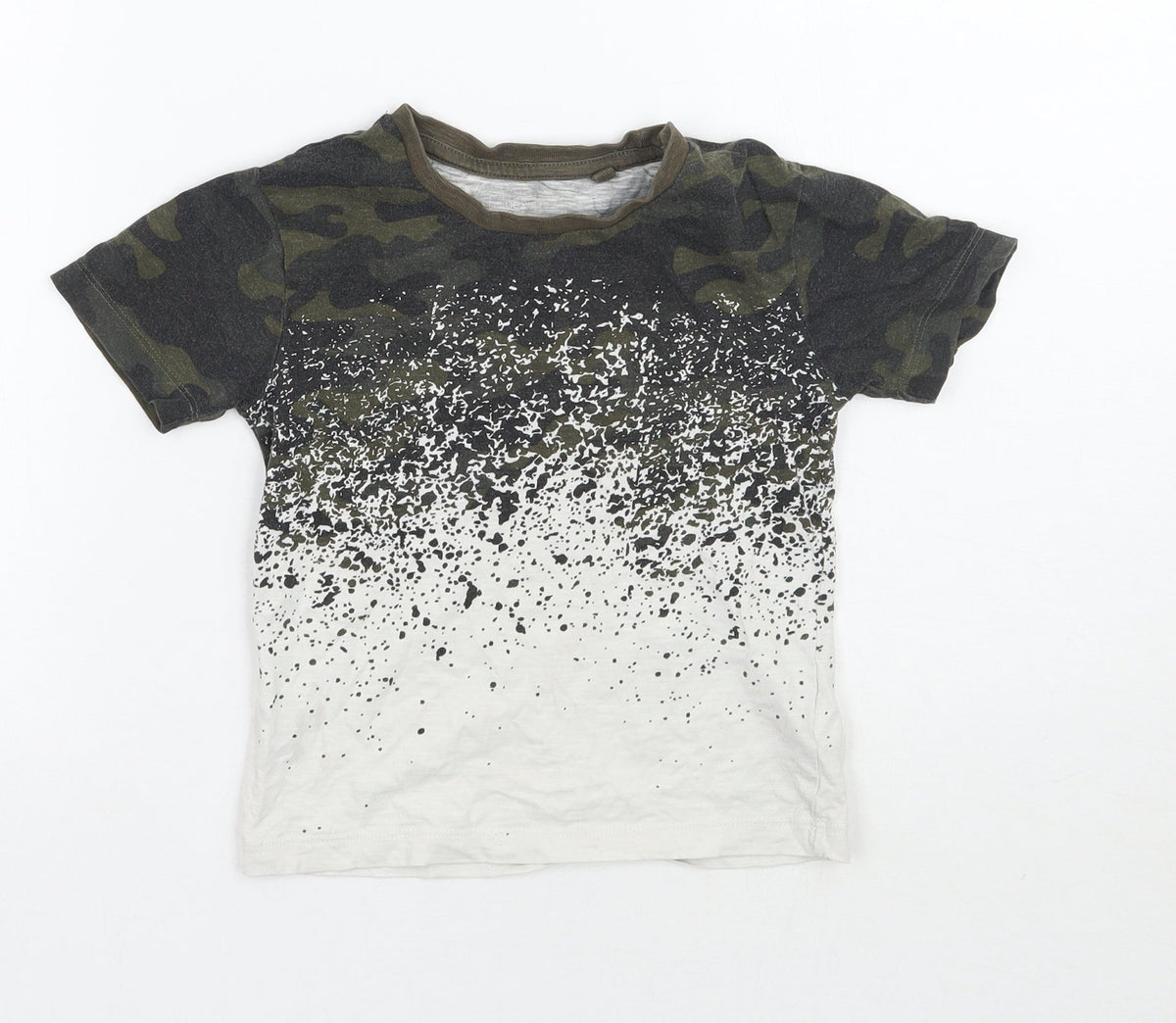 Back view of Next boys’ green camouflage basic t-shirt, size 3, years