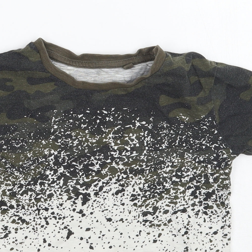 Close-up detail of Next boys’ green camouflage basic t-shirt, size 3, years