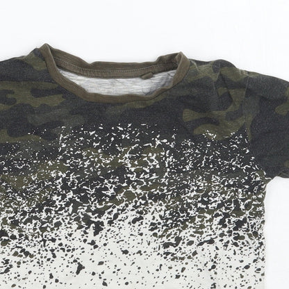 Close-up detail of Next boys’ green camouflage basic t-shirt, size 3, years