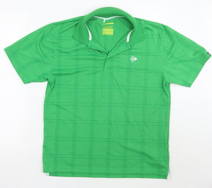 Dunlop Mens Green Check   Polo Size S