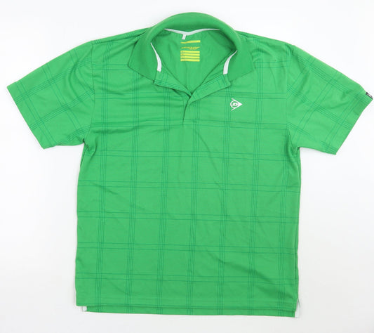Dunlop Mens Green Check   Polo Size S