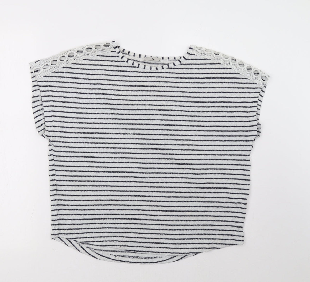 Additional front view of TU women’s blue striped pullover sweatshirt, size UK 12