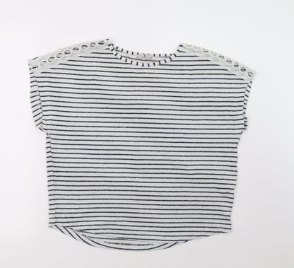 Additional front view of TU women’s blue striped pullover sweatshirt, size UK 12