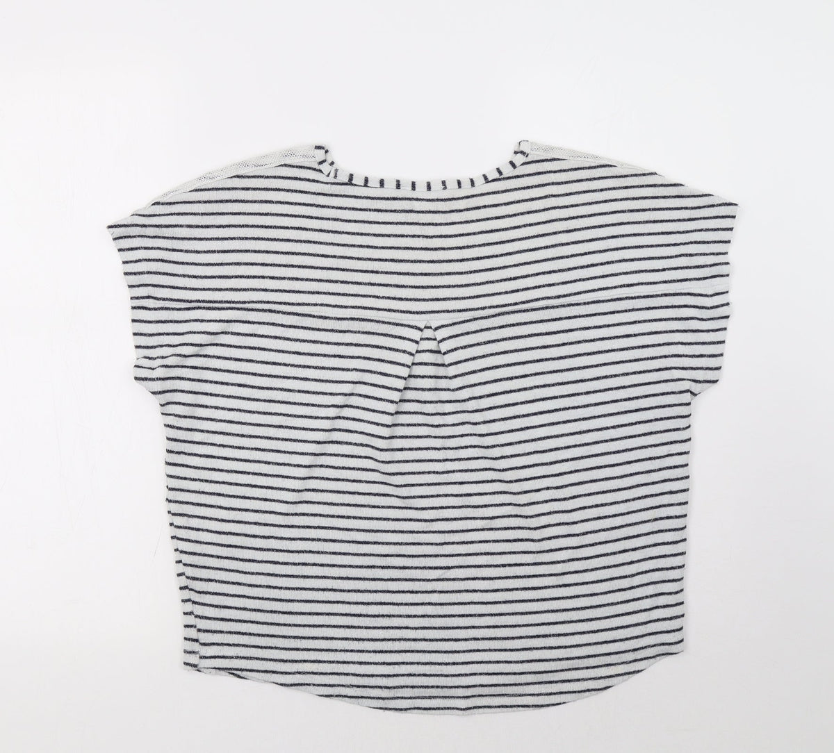 Back view of TU women’s blue striped pullover sweatshirt, size UK 12