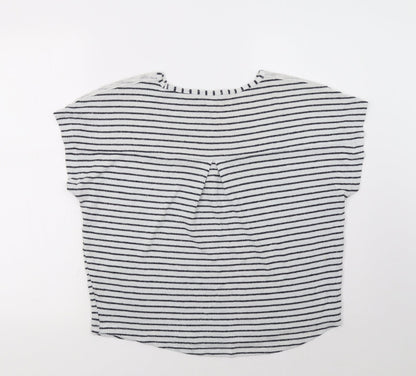 Back view of TU women’s blue striped pullover sweatshirt, size UK 12