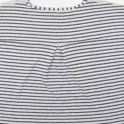 Brand and care label for TU women’s blue striped pullover sweatshirt, size UK 12