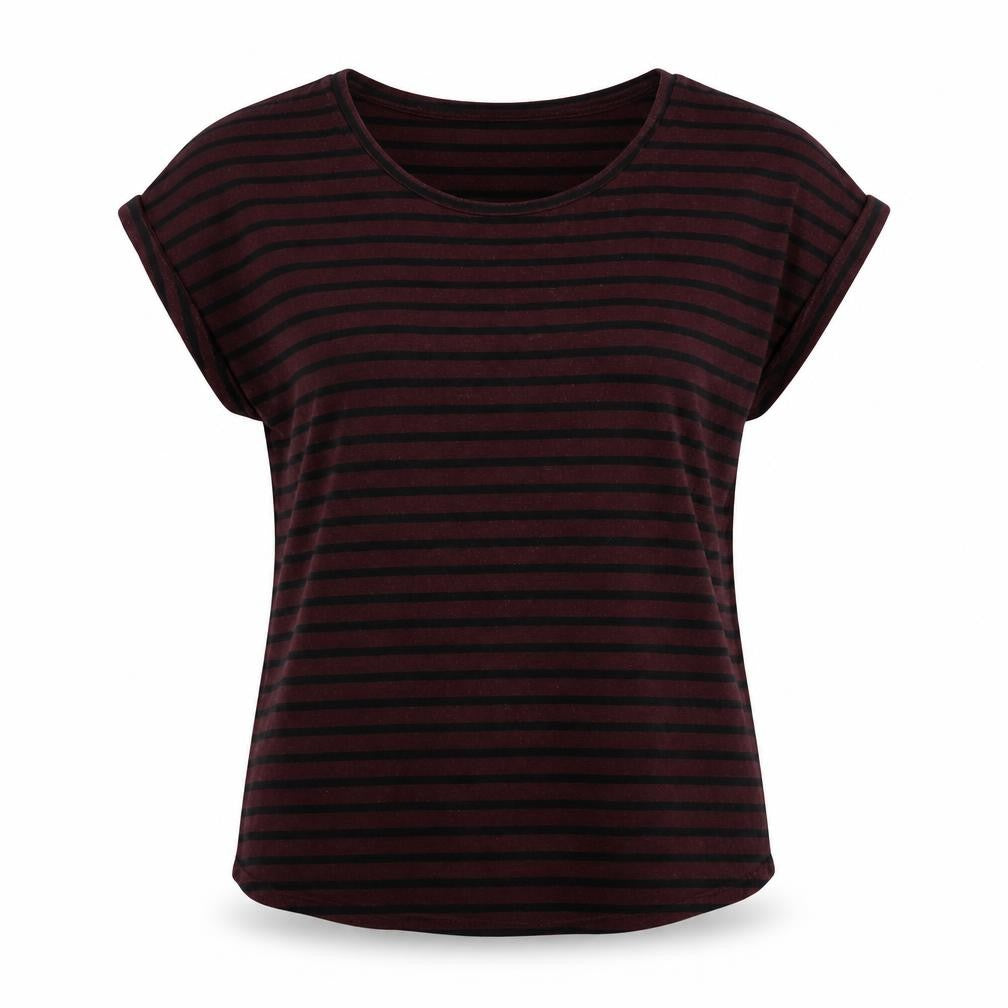 Front view of be.young women’s red striped basic t-shirt, size S