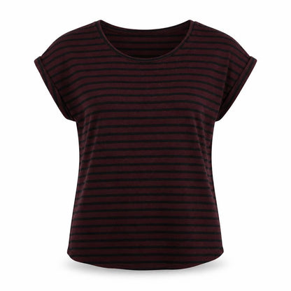 Front view of be.young women’s red striped basic t-shirt, size S