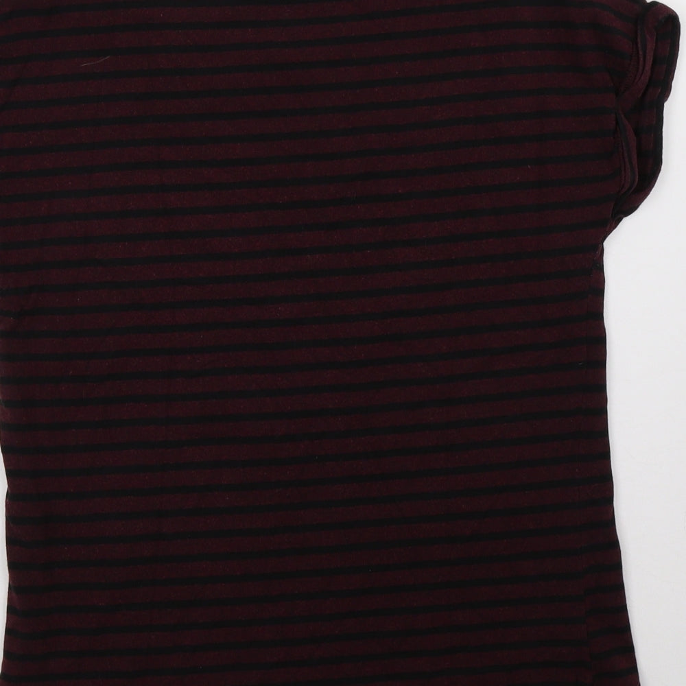 Brand and care label for be.young women’s red striped basic t-shirt, size S