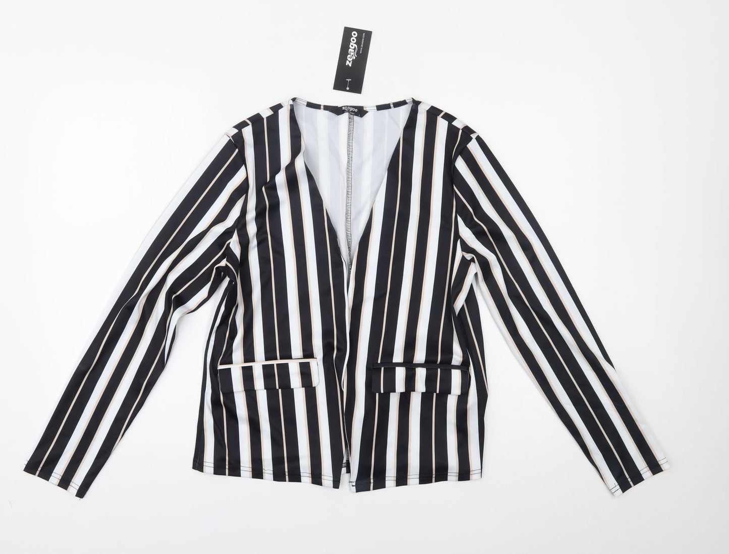 Zeagoo  Womens Black Striped  Cardigan Jumper Size L