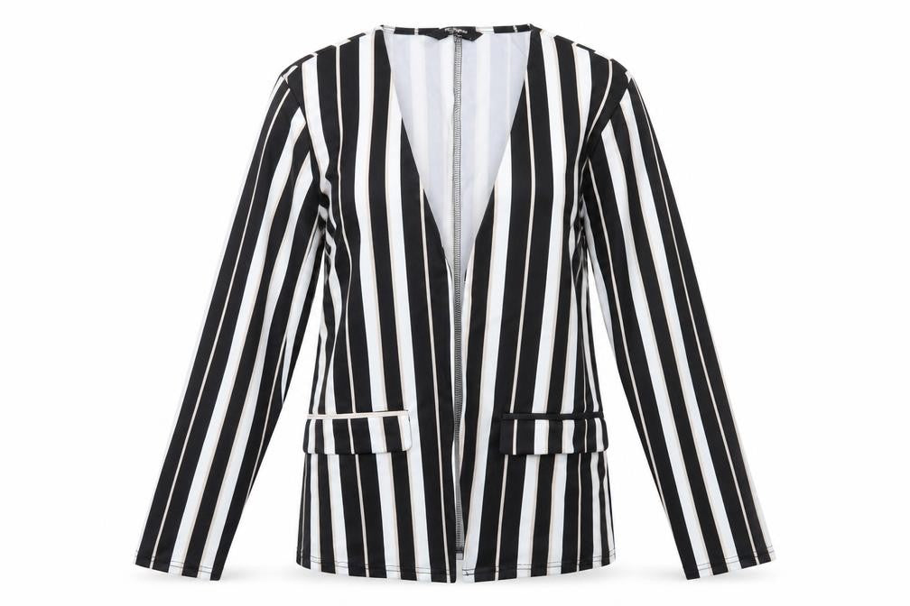 Front view of Zeagoo women’s black striped cardigan jumper, size L