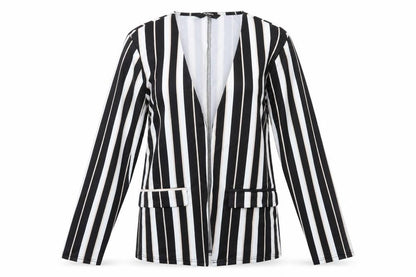 Front view of Zeagoo women’s black striped cardigan jumper, size L
