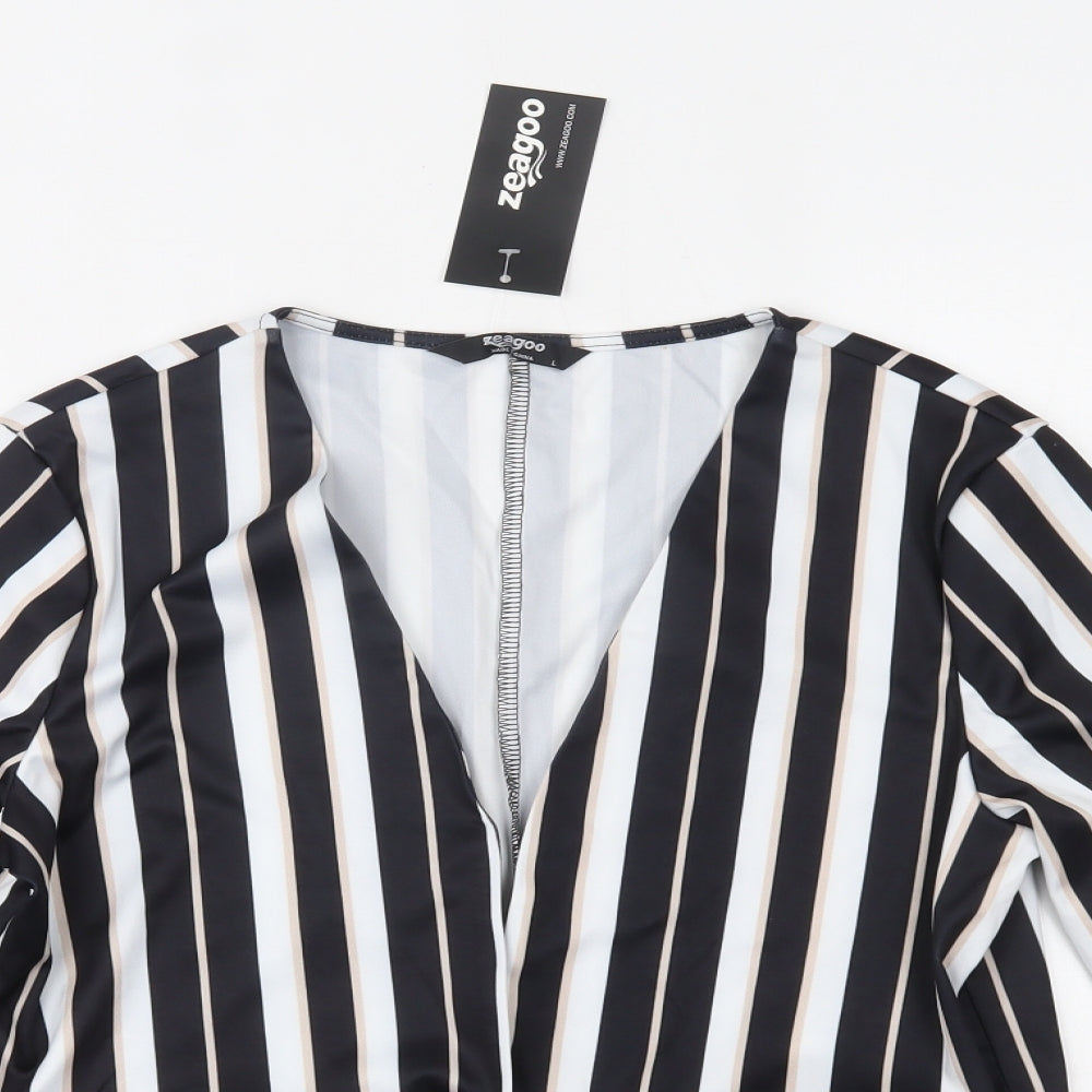 Zeagoo  Womens Black Striped  Cardigan Jumper Size L