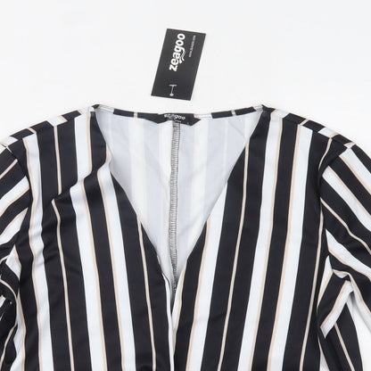 Zeagoo  Womens Black Striped  Cardigan Jumper Size L