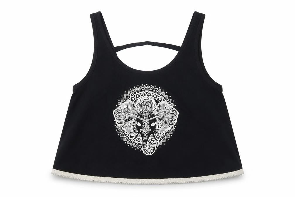 Front view of M&Co girls’ black cropped tank, size 13-14, years