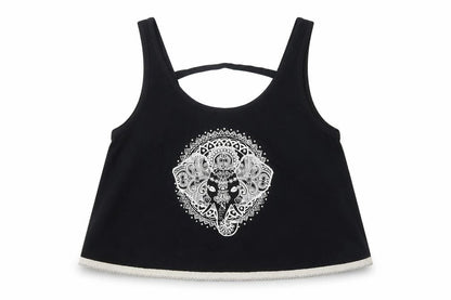 Front view of M&Co girls’ black cropped tank, size 13-14, years
