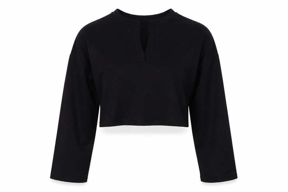 Womens UK Size 14 Boohoo Black Cropped Blouse