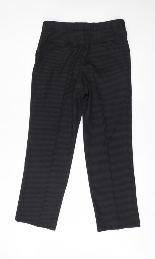 greenwoods Mens Black Striped   Suit Trousers Size 35 L29 in