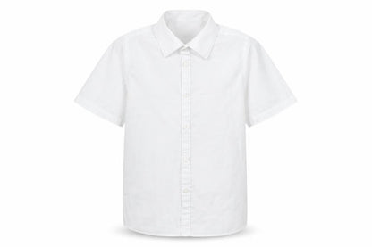 Front view of Marks & Spencer boys’ white basic button-up, size 8-9, years