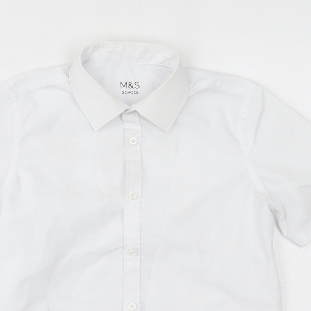 Close-up detail of Marks & Spencer boys’ white basic button-up, size 8-9, years