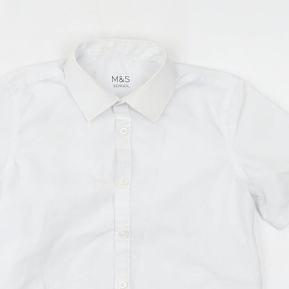 Close-up detail of Marks & Spencer boys’ white basic button-up, size 8-9, years