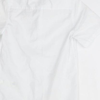 Brand and care label for Marks & Spencer boys’ white basic button-up, size 8-9, years