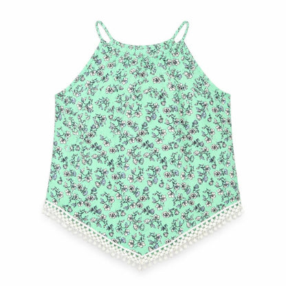 Front view of H&M women’s green floral camisole blouse, size UK 6