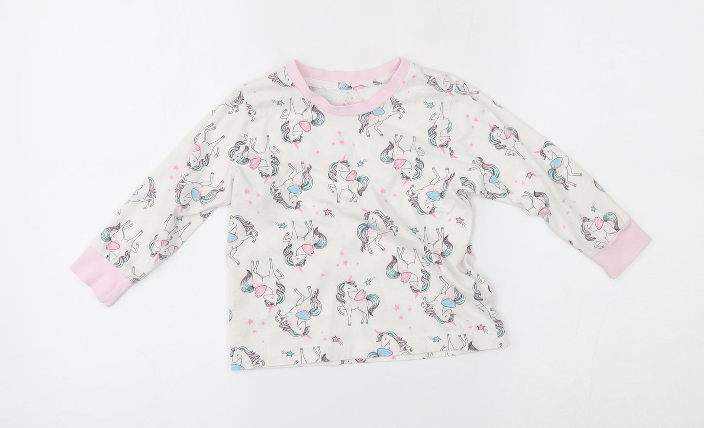 Matalan Girls White    Pyjama Top Size 3-4 Years  - unicorn