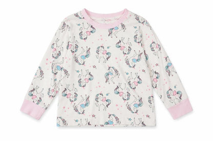 Front view of Matalan girls’ white pyjama top, size 3-4, years - unicorn