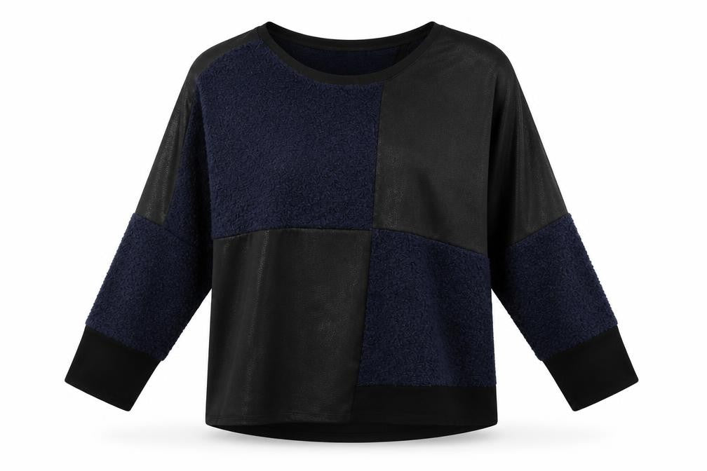 Front view of Mat women’s blue geometric jumper, size M