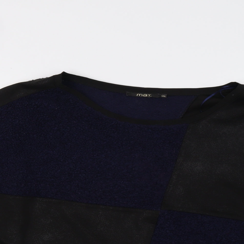 Close-up detail of Mat women’s blue geometric jumper, size M