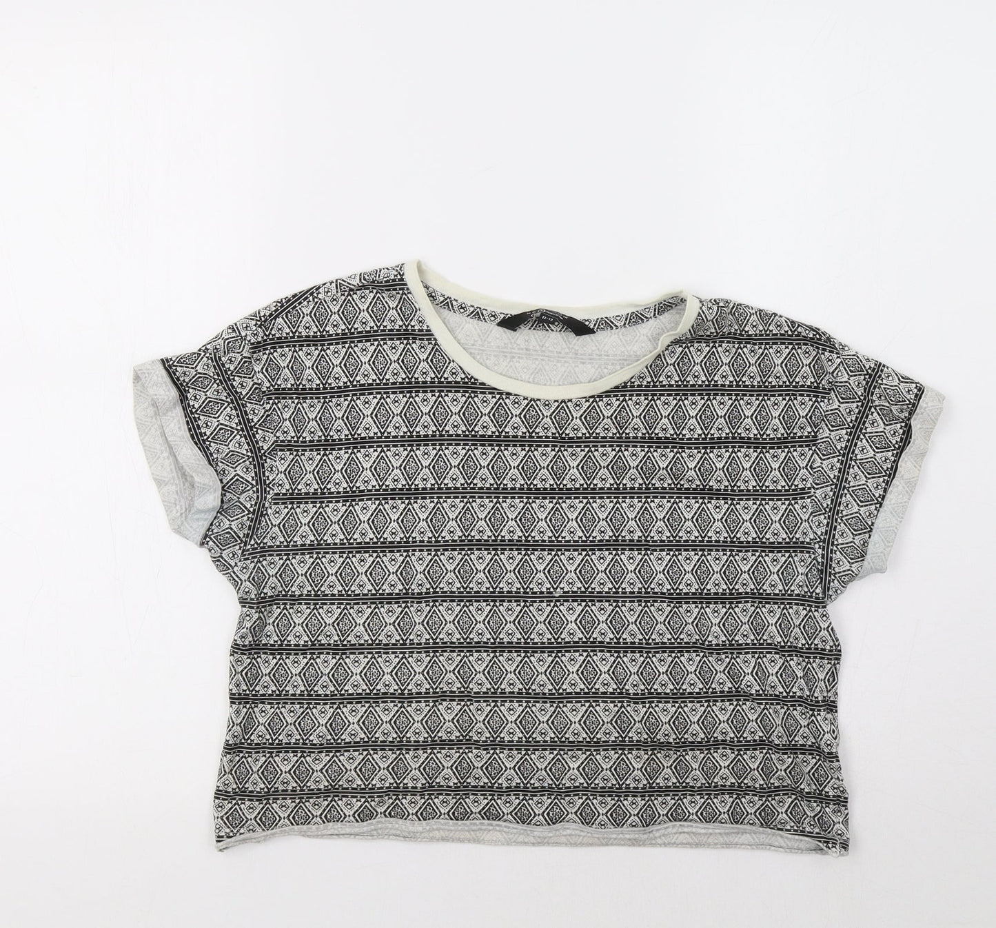 New Look Girls Black Geometric  Cropped Polo Size 12-13 Years