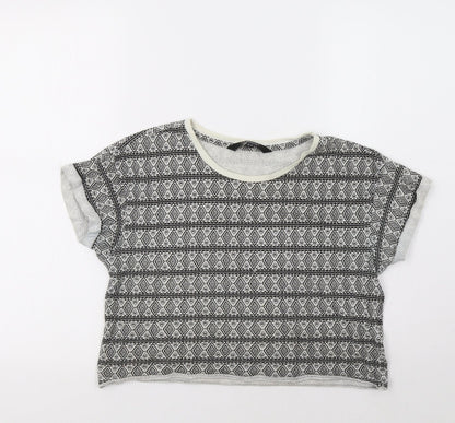 New Look Girls Black Geometric  Cropped Polo Size 12-13 Years