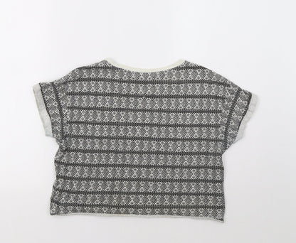 New Look Girls Black Geometric  Cropped Polo Size 12-13 Years